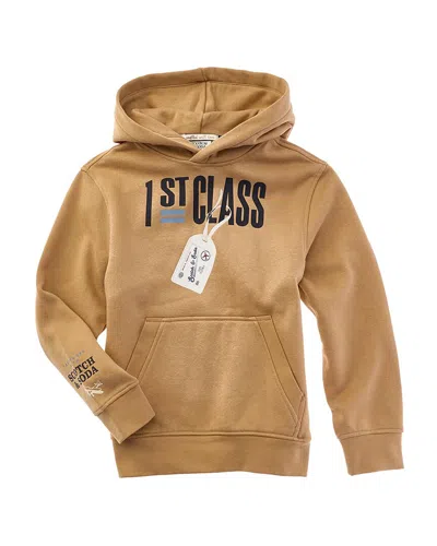 Scotch & Soda Graphic Fleece Pullover Hoodie In Brown