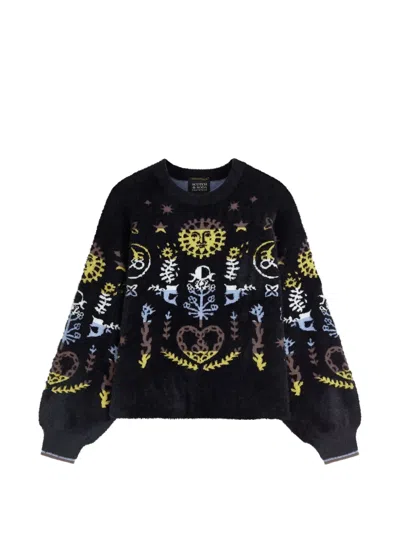 Scotch & Soda Graphic-intarsia Brushed-knit Sweater In Black