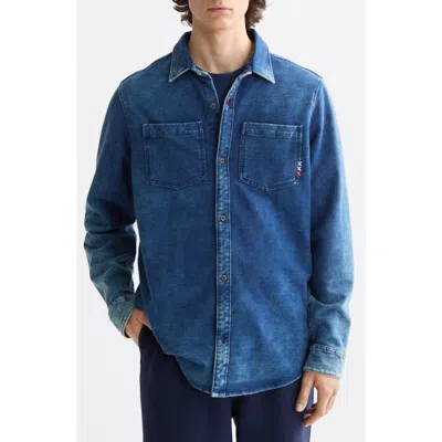 Scotch & Soda Indigo Jersey Knit Button-up Shirt In Blue