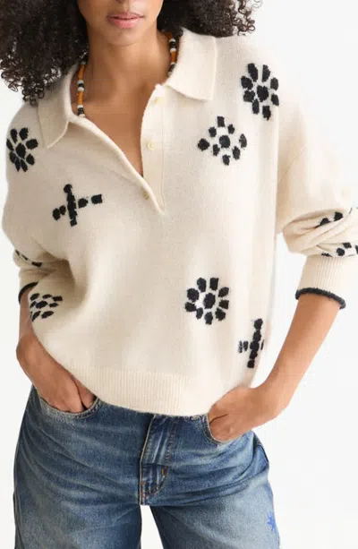 Scotch & Soda Intarsia Boxy Polo Sweater In Birch Melange