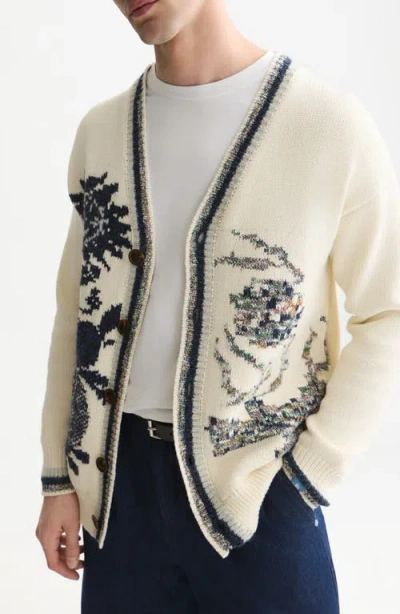 Scotch & Soda Intarsia Knit Flower Cardigan Sweater In Black