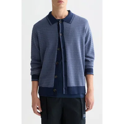 Scotch & Soda Jacquard Cotton Polo Cardigan In Blue