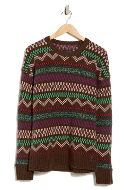 Scotch & Soda Jacquard Drop Shoulder Crewneck Sweater In Brown