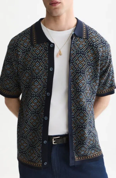 Scotch & Soda Jacquard Short Sleeve Button-up Shirt In Animal Print