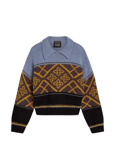 Scotch & Soda Jacquard-knit Collar Sweater In Black