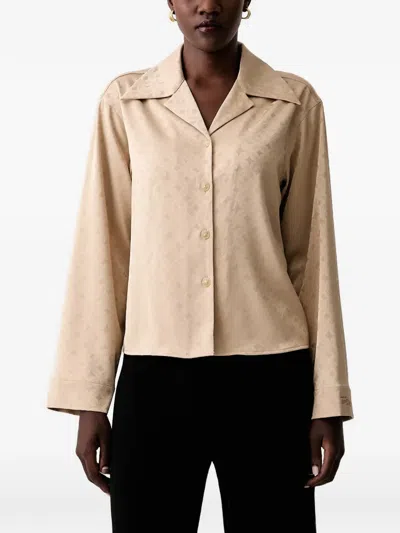 Scotch & Soda Jacquard-logo Long-sleeve Shirt In Neutral
