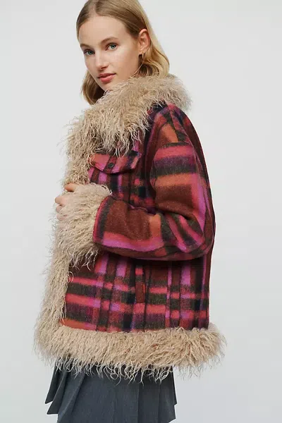 Scotch & Soda Jazz Faux Fur Trim Coat Jacket In Multicolor