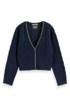 Scotch & Soda Kids' Ajour Pointelle Cardigan In Blue