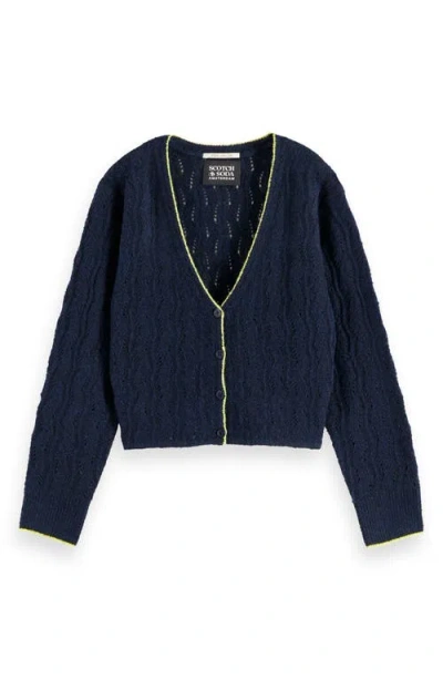 Scotch & Soda Kids' Ajour Pointelle Cardigan In Blue