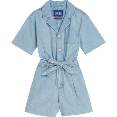 Scotch & Soda Kids' Chambray Romper In Blue