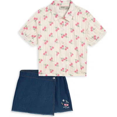 Scotch & Soda Kids' Cherry Print Button Front Shirt & Skort Set In Multi