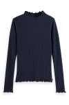 Scotch & Soda Kids' Cotton Rib Mock Neck Top In Blue