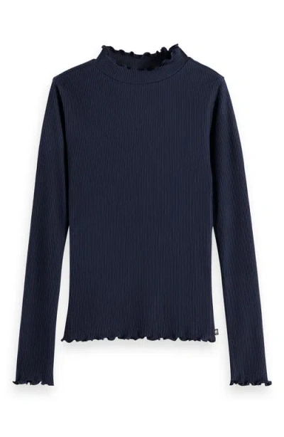 Scotch & Soda Kids' Cotton Rib Mock Neck Top In Blue