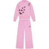 Scotch & Soda Kids' Butterfly Embroidered Fleece Sweatshirt & Wide Leg Sweatpants Set In Pink