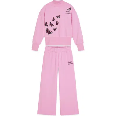 SCOTCH & SODA SCOTCH & SODA KIDS' EMBROIDERED BUTTERFLY FLEECE SWEATSHIRT & PANTS SET