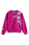 Scotch & Soda Kids' Embroidered Cotton Blend Graphic Sweatshirt In Red