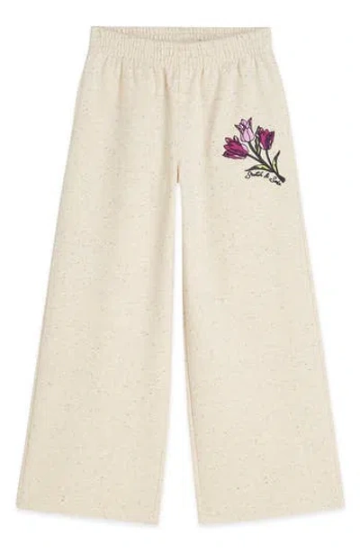 Scotch & Soda Kids' Embroidered Fleece Wide Leg Pants In Neutral