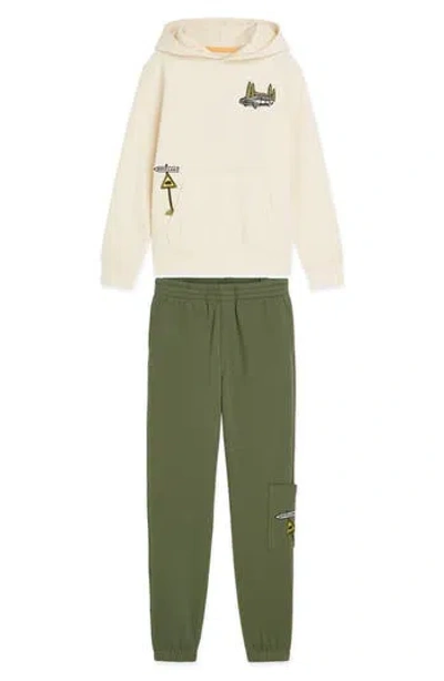 Scotch & Soda Kids' Embroidered Hoodie & Joggers Set In Yellow