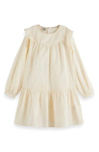 Scotch & Soda Kids' Embroidered Star Long Sleeve Cotton Tiered Dress In Gold