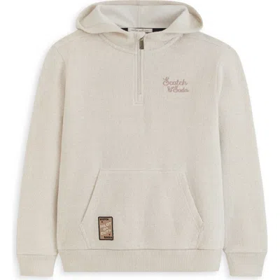 Scotch & Soda Kids' Fleece Quarter Zip Hoodie In White