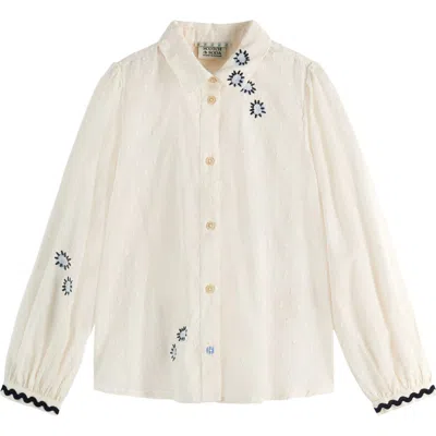 Scotch & Soda Kids' Floral Embroidered Cotton Button-up Shirt