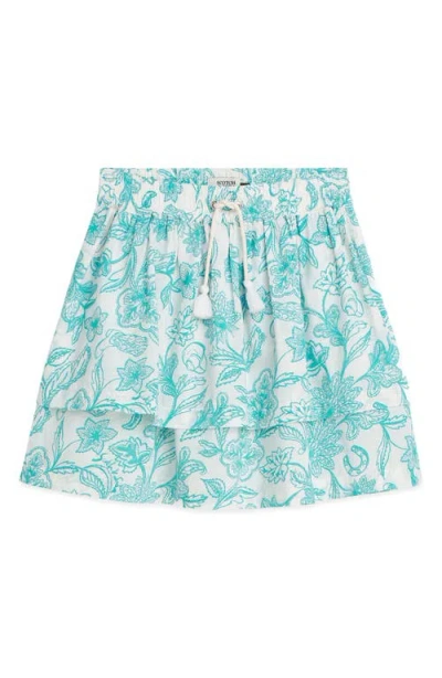 Scotch & Soda Kids' Floral Tiered Skirt In Blue