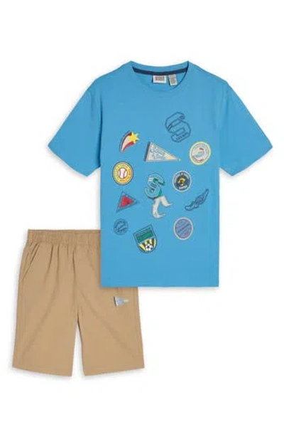Scotch & Soda Kids' Graphic T-shirt & Coordinating Shorts Set In Blue
