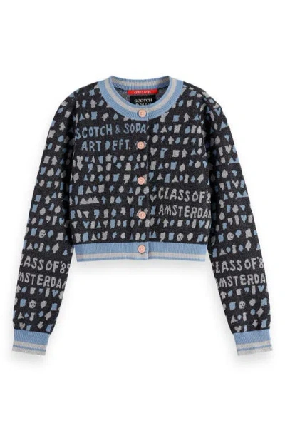 Scotch & Soda Kids' Jacquard Cardigan In Blue