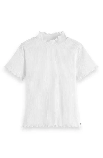 Scotch & Soda Kids' Lettuce Edge Mock Neck Cotton T-shirt In White