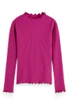 Scotch & Soda Kids' Lettuce Edge Mock Neck T-shirt In Purple