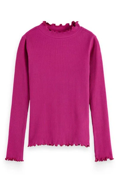 Scotch & Soda Kids' Lettuce Edge Mock Neck T-shirt In Purple