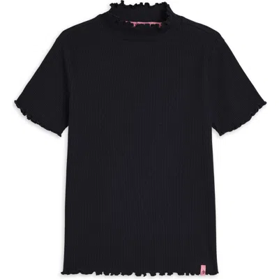 Scotch & Soda Kids' Lettuce Edge Stretch Cotton Rib T-shirt In Black