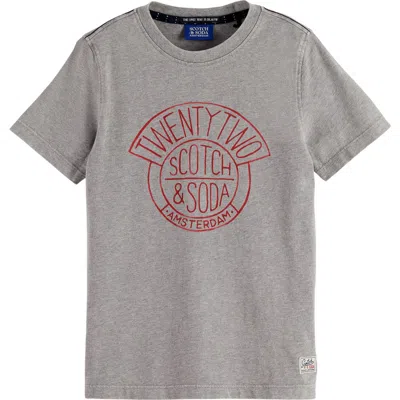 Scotch & Soda Kids' Logo Cotton Graphic T-shirt In Gray