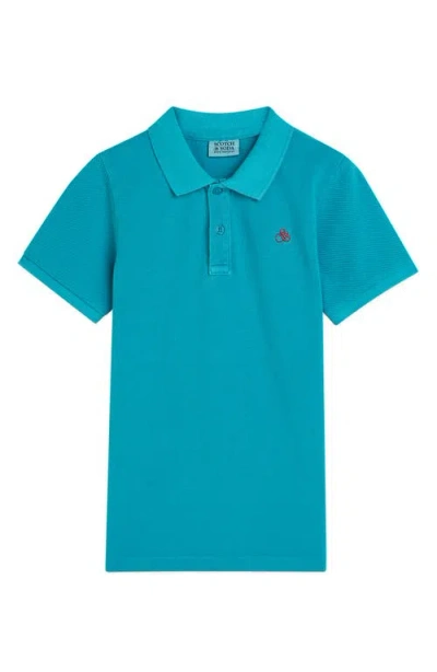 Scotch & Soda Kids' Logo Embroidered Piqué Polo In Blue