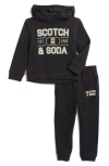 Scotch & Soda Little Boys Graphic Fleece Hoodie Pant Set, 2- Piece Set In Black