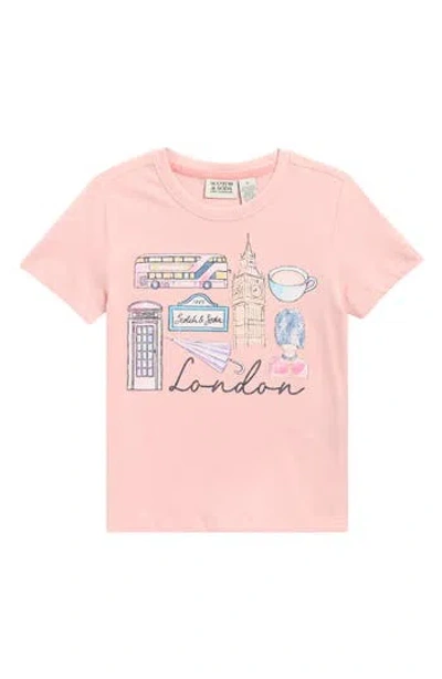 Scotch & Soda Kids' London Logo Graphic T-shirt In Pink