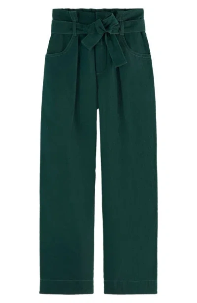 Scotch & Soda Kids' Paperbag Waist Belted Cotton Pants In Green