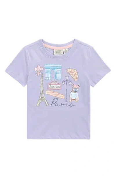 Scotch & Soda Kids' Paris Logo Graphic T-shirt In Purple