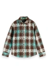 Scotch & Soda Kids' Pixelated Check Cotton Flannel Button-up Shirt In Multi