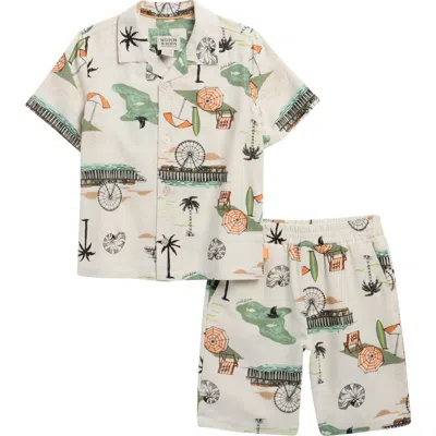 Scotch & Soda Kids' Printed Button-up Shirt & Shorts Set In Multi