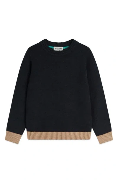 Scotch & Soda Kids' Regular Fit Colorblock Soft Knit Sweater In Blue