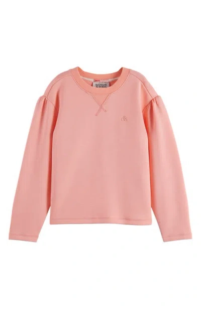 Scotch & Soda Kids' Regular Fit Cotton Crewneck Sweater In Pink