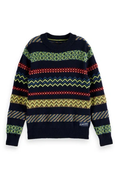 Scotch & Soda Kids' Relaxed Fit Jacquard Sweater In Multi