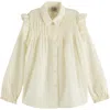Scotch & Soda Kids' Ruffle Accent Cotton Button-up Shirt