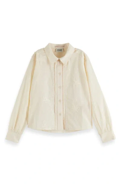 Scotch & Soda Kids' Star Embroidered Cotton Button-up Shirt In Neutral