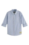 Scotch & Soda Kids' Stripe Cotton Button-up Shirt In Blue