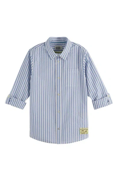 Scotch & Soda Kids' Stripe Cotton Button-up Shirt In Blue