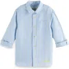 Scotch & Soda Kids' Stripe Linen & Cotton Button-up Shirt In Blue