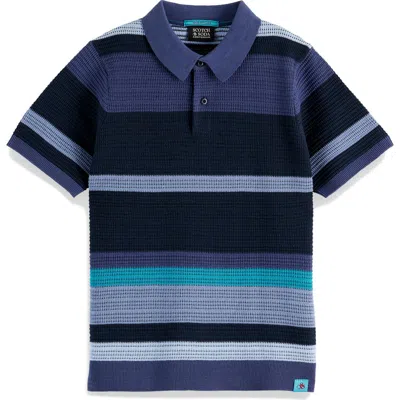 Scotch & Soda Kids' Stripe Textured Polo In Blue