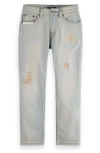 Scotch & Soda Kids' The Dean Rip & Repair Loose Tapered Jeans In Blue